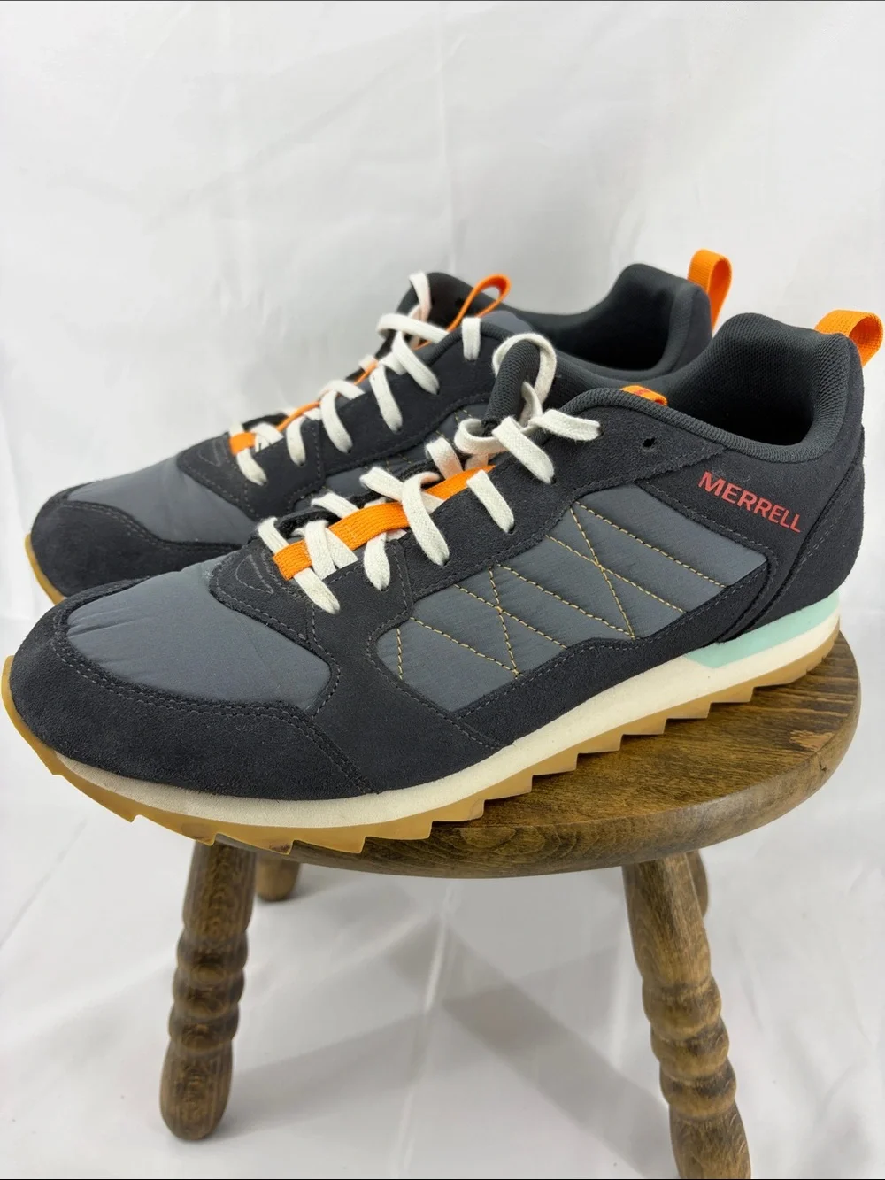 Merrell Alpine Sneaker Retro Tennis Shoes in Ebony w/ Orange Accents, Mens 10.5